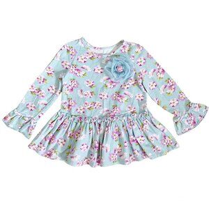 Pippa & Julie Floral Ruffles Peplum Top Blue Pink 2T